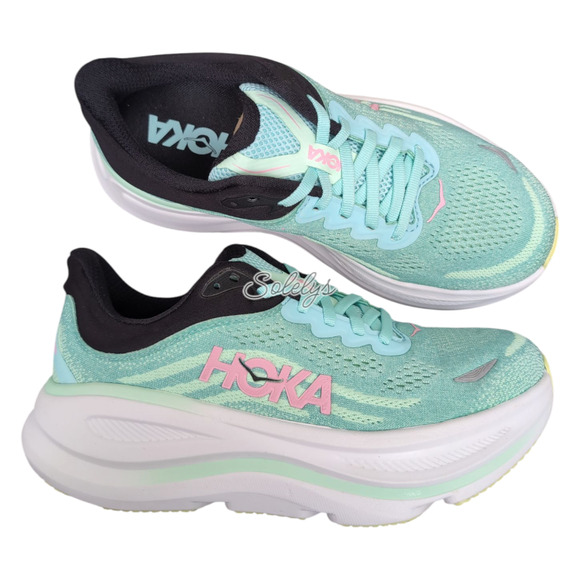 HOKA ONE ONE Bondi 9 7D WIDE Blue Spark Mint Fluorite Running Sneaker Womens